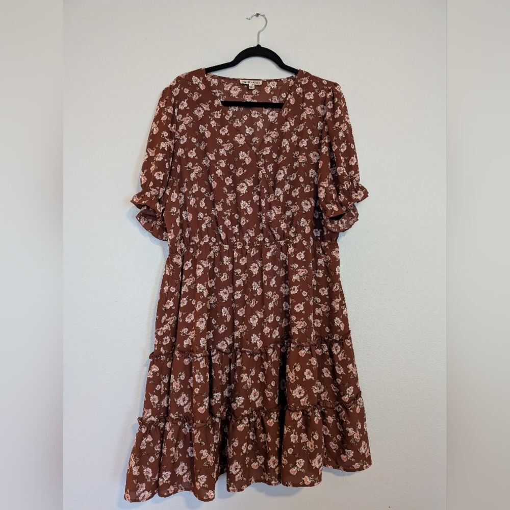 Inspired Hearts Boho 2X brown flowered dress